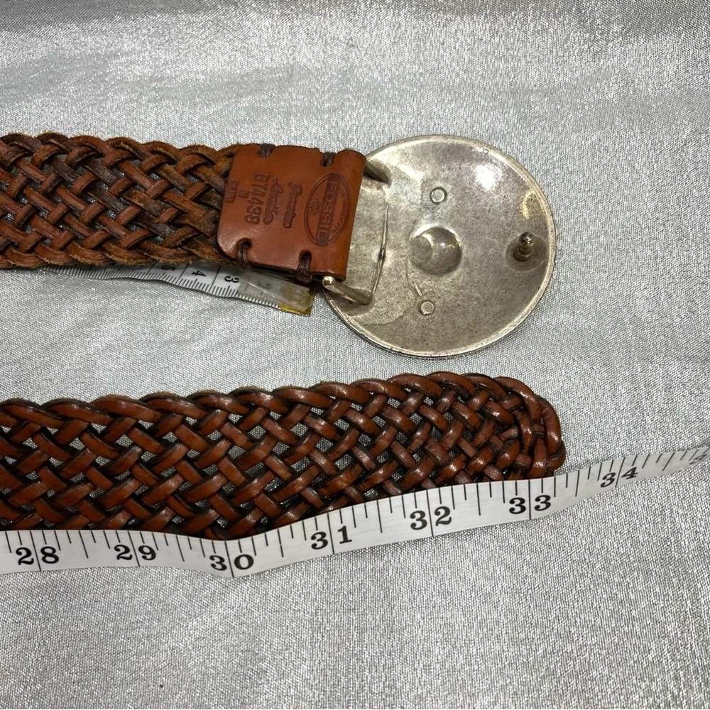 FOSSIL Leather Woven Brown Belt with Silver Buckle Women's Size M